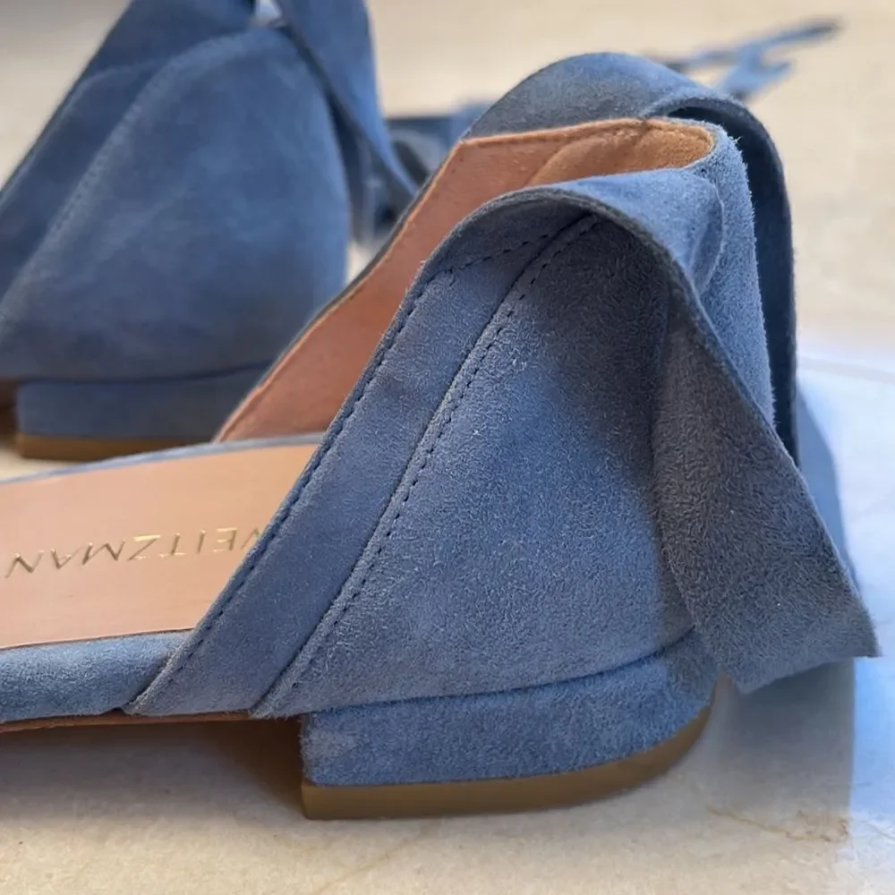 Stuart Weitzman “Corbata” Blue Suede Wrap Sandals - Picture 2 of 6